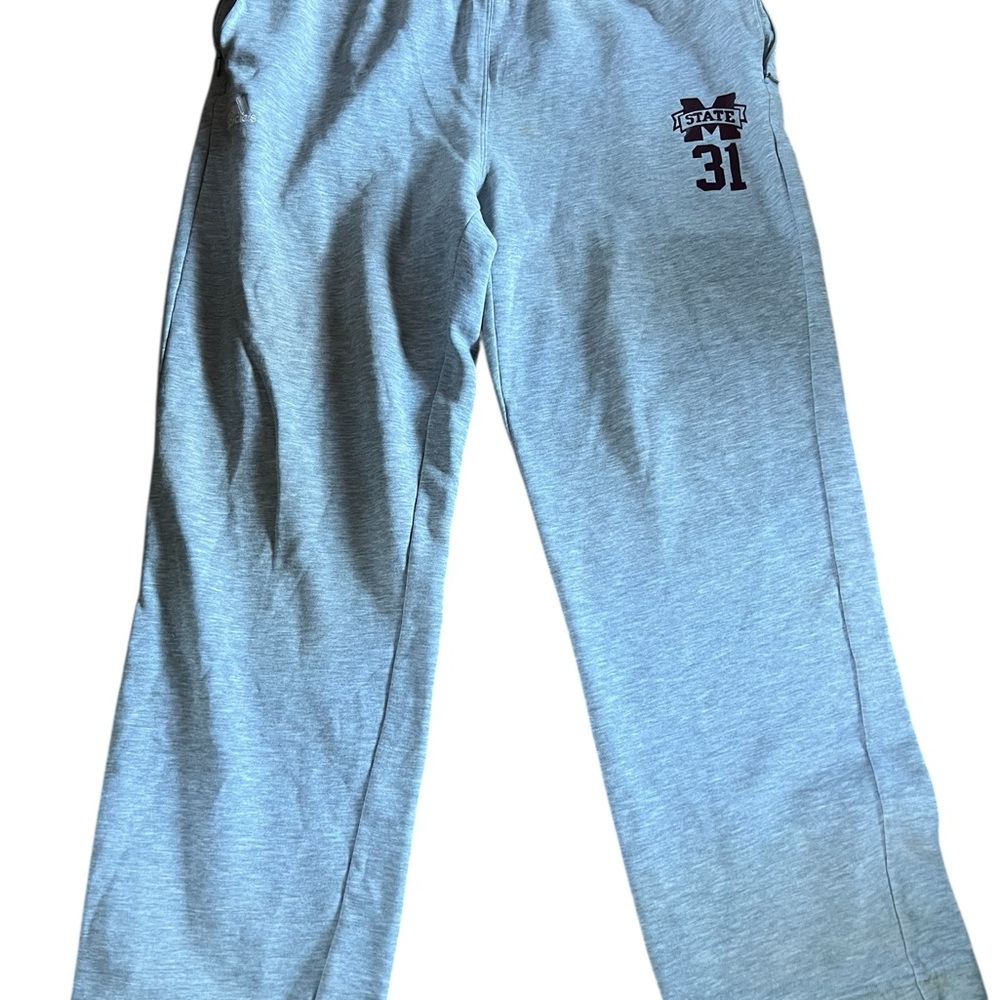 Adidas White and Gray Sweatpants Mississippi State Collegiate performance wear